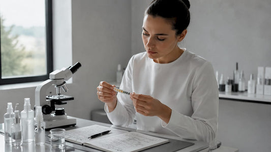 Un dermatolog verifică nivelul pH-ului unui produs cosmetic pentru îngrijirea pielii.