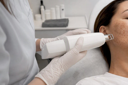 Dermatolog pregătind tratamentul cu laser pentru față